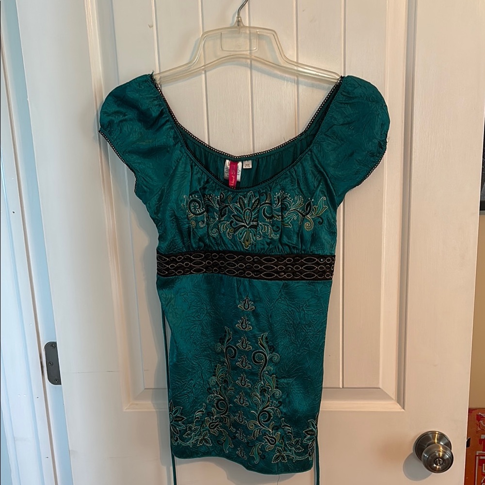 Teal Embroidered Women's Top